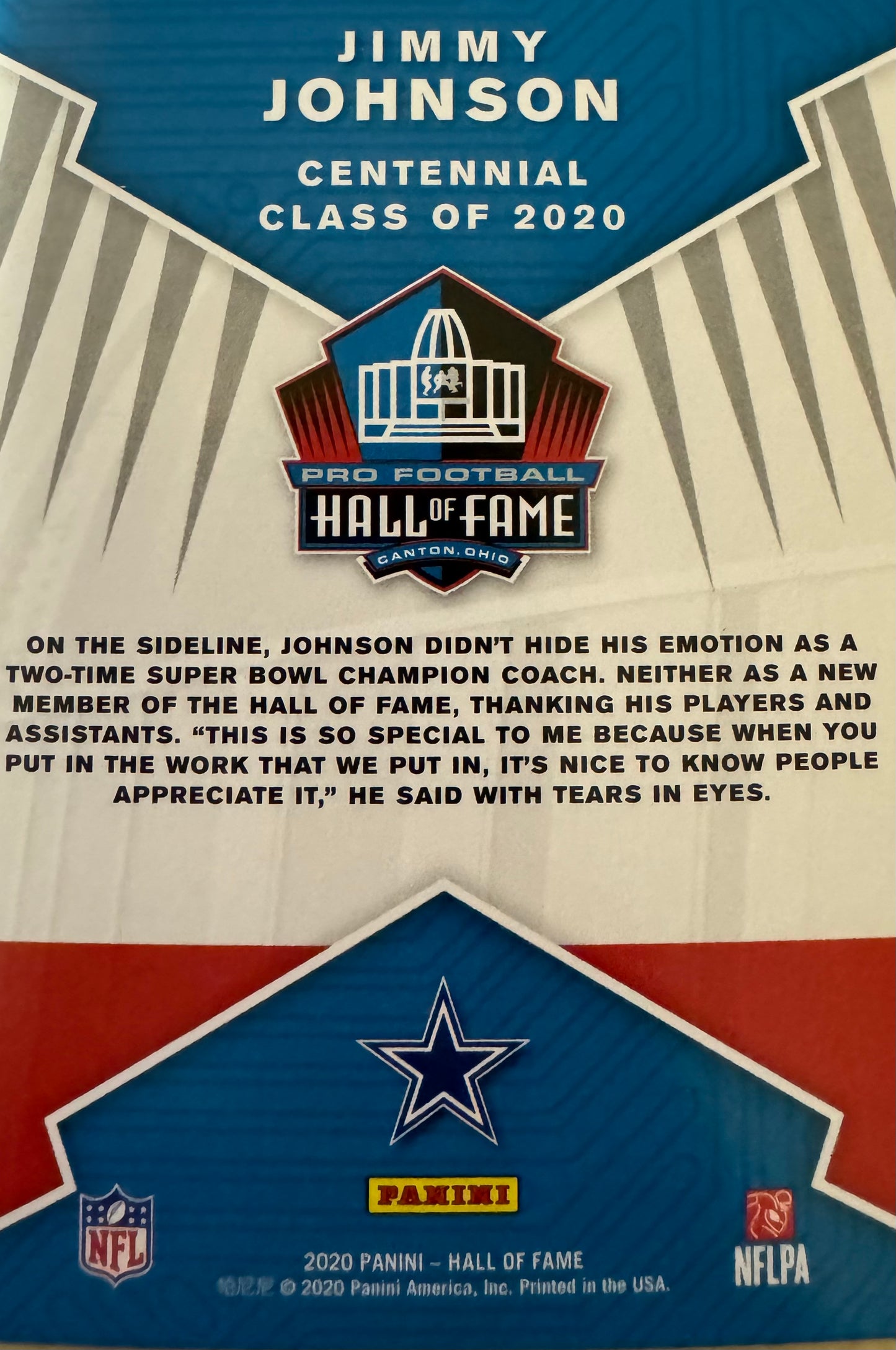 (Autographed) Jimmy Johnson Hall of Fame Enshrinement Card